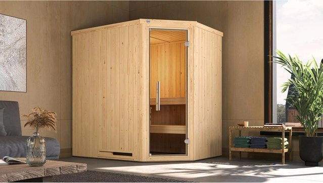 Weka Elementsauna Varberg mit Glastür und 7,5 kW Sparset, braun, B/H/T: 194 x 199 x 144 cm - Bild 1