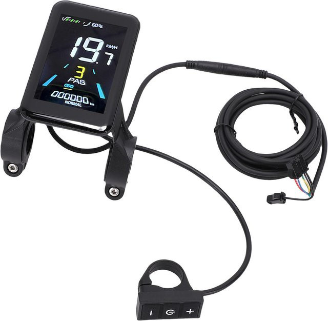 Igeteck E-Bike Display Sechs-Kern LCD Farbdisplay mit Verlängerungskabel für Geschwindigkeit und Kilometerstand, Schwarz - Bild 1