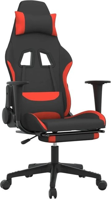 vidaXL Gaming-Stuhl mit Massage und Fußstütze in Schwarz und Rot aus Stoff - Bild 1