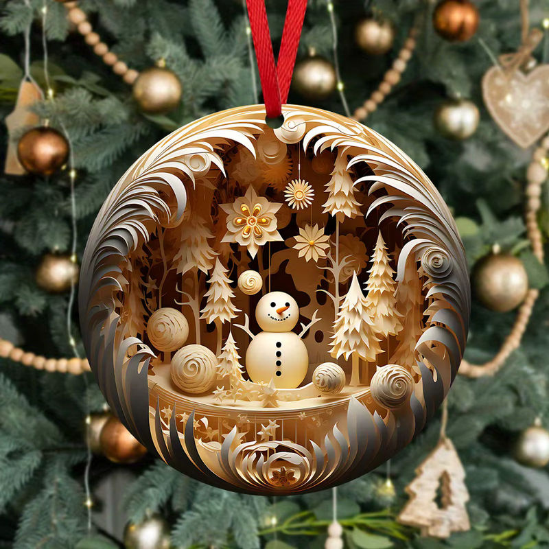 Rustikales Schneemann Holzornament in Beige als hängende Weihnachtsfigur für deinen Baum und die Dekoration - Bild 5