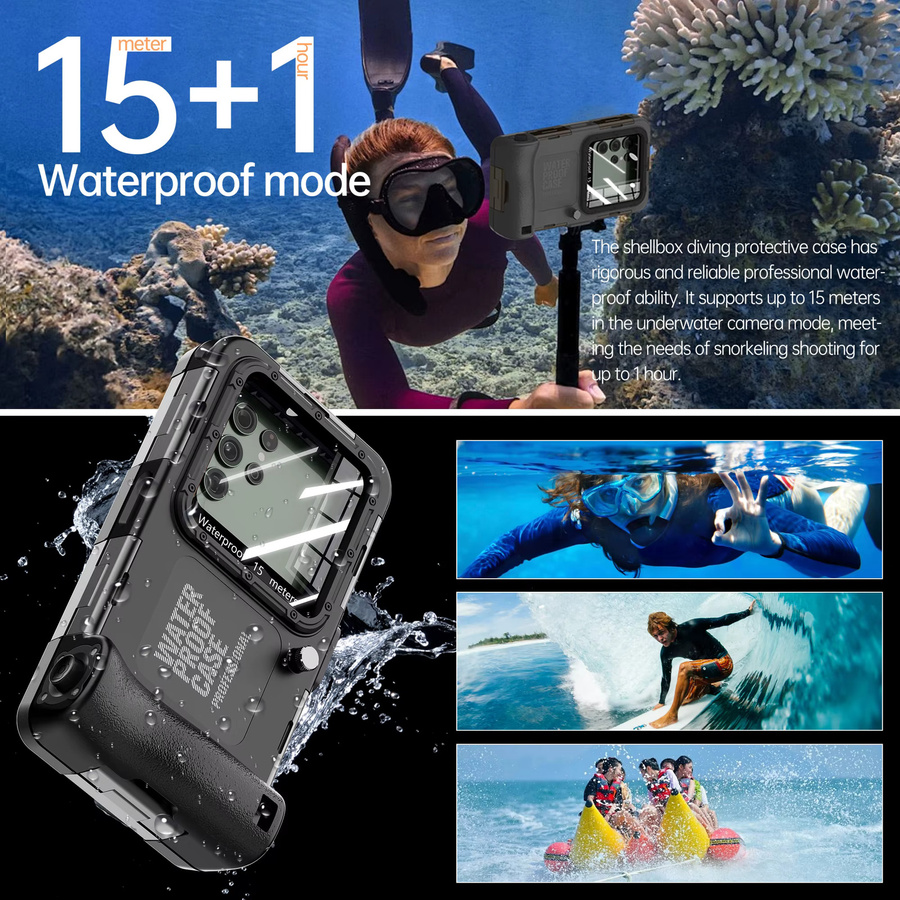 Shellbox 4. Generation Wasserdichte Handyhülle für Samsung Mobiltelefone, Schwarz, Tauchgehäuse bis 15m für Outdoor und Schwimmen - Bild 3