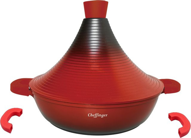 Cheffinger Aluguss Tajine in Rot mit Silikongriffen, Induktionsgeeignet, Durchmesser: 32 cm - Bild 1