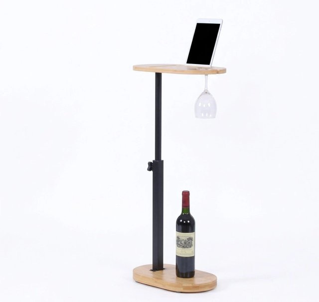 Relaxdays Beistelltisch aus Bambus und Stahl in Natur und Schwarz, höhenverstellbar, B/T/H: 40 x 22 x 45-82 cm - Bild 1