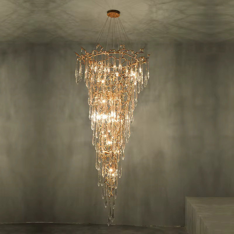 Phube Moderne Kristall-Kronleuchter in Gold und Messing mit Baumzweig-Design für Foyer und Treppenhaus, Höhe: 120 cm, Breite: 60 cm, Tiefe: 60 cm - Bild 4