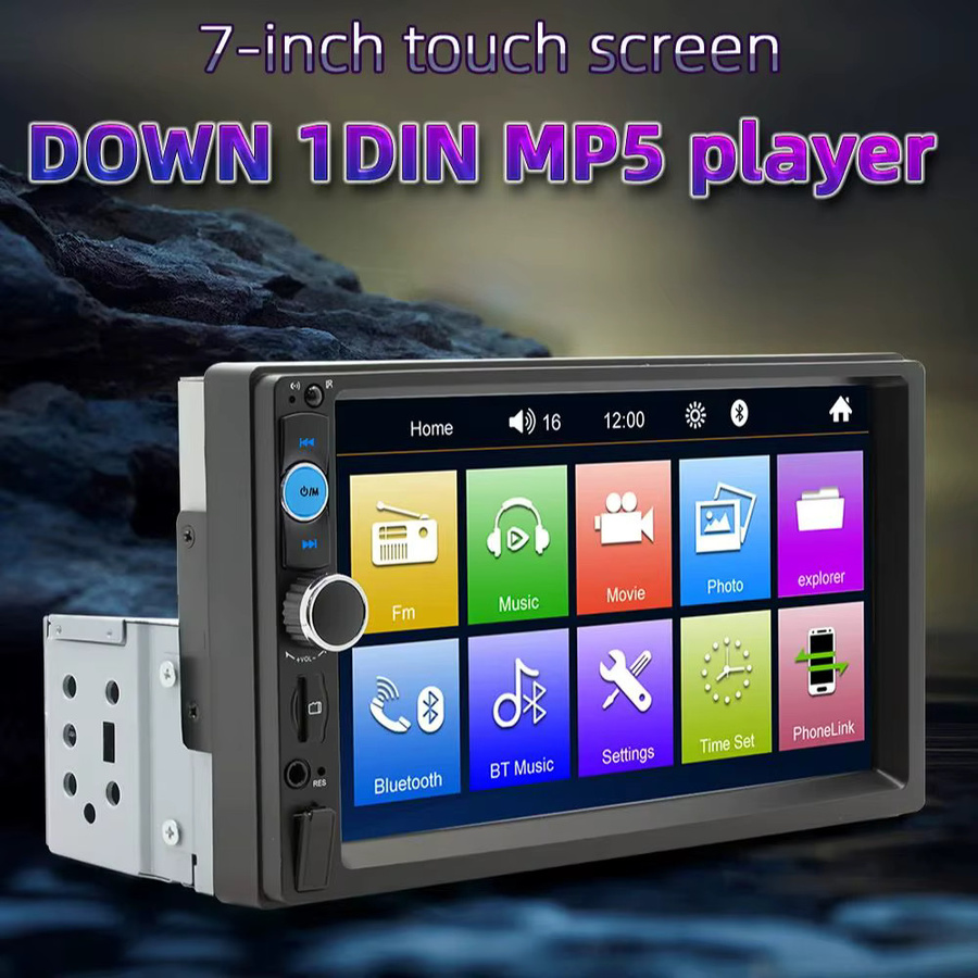 BQCC 1DIN Auto MP5 Player mit 7 Zoll Display, Bluetooth, Sprachsteuerung und 7-Farben Licht in Schwarz - Bild 3
