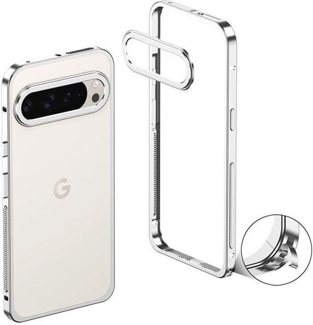 Stoßfeste Metallrahmen Hülle für Google Pixel 10 Pro XL mit abnehmbarem Kamera-Schutz in Transparent - Bild 1