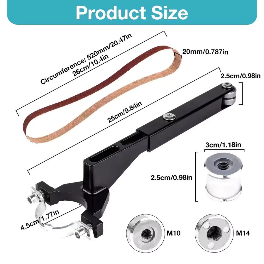 NuoDunco Mini-Bandschleifer Halterung als Modifikationszubehör für Winkelschleifer M10/M14 100 115 125 zum Polieren und zur Rostentfernung - Bild 2