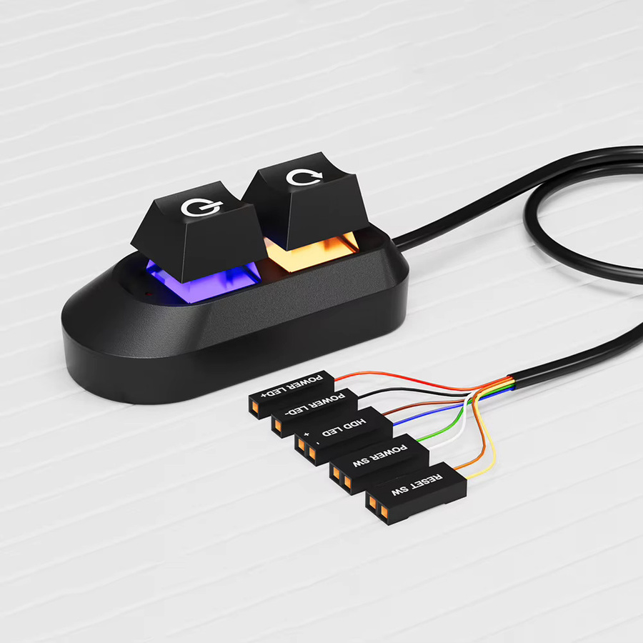 ALLOET Desktop-Computer Ein/Aus-Taste mit RGB-Beleuchtung in Schwarz, PC-Netzschalter für Motherboard und Gehäuse, 2m Kabel - Bild 1