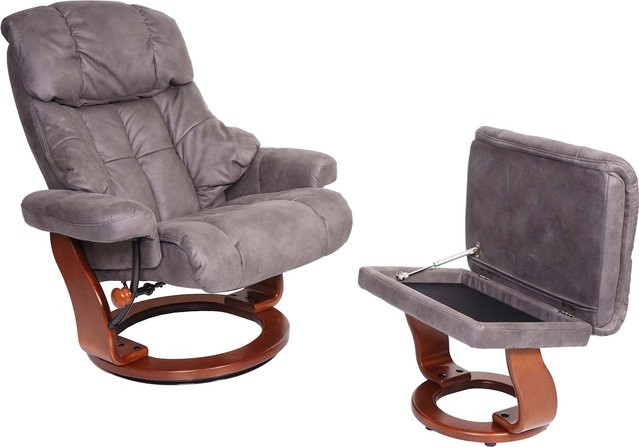 MCA Relaxsessel Edmonton mit Hocker, TV-Sessel aus Textilstoff in Dunkelgrau mit Gestell in Walnuss-Optik - Bild 1