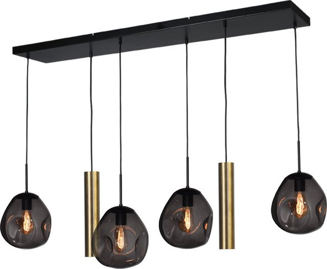 Masterlight Lava 4/2 Pendelleuchte 6-flammig in Messing antik mit rauchgrauem Glas - Bild 1
