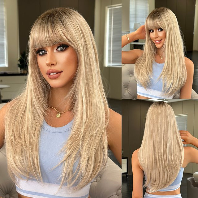 NAMM Perücke, lange blonde Haare mit Pony, Damen - Bild 1