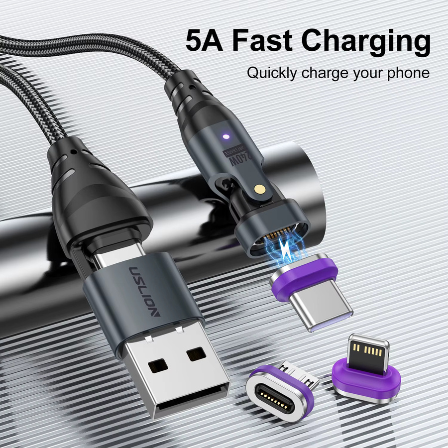 USLION Magnetisches PD3.1 240W USB-C zu Micro-USB Ladekabel für Xiaomi Samsung Huawei und iPhone 15 in Schwarz oder Grau - Bild 2