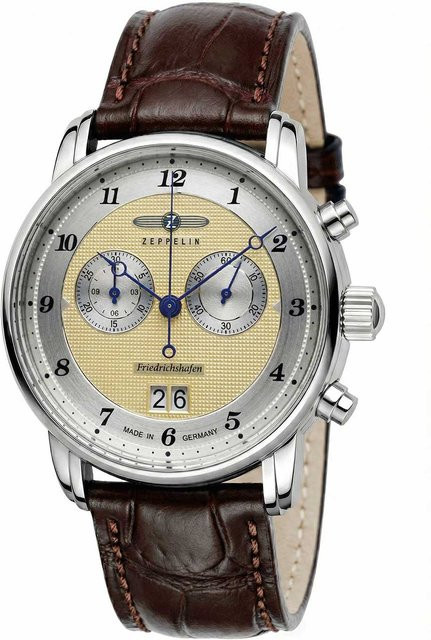 Zeppelin Chronograph Herrenuhr, Quarz, Edelstahl, Leder, 40 mm, 5 ATM - Bild 1