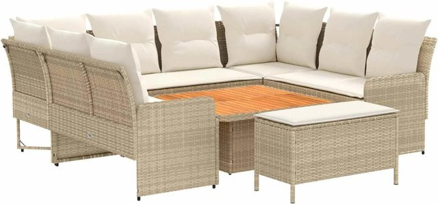 vidaXL Gartenmöbel-Set aus PE-Rattan und Akazienholz in Beige und Creme mit 7 Teilen - Bild 1