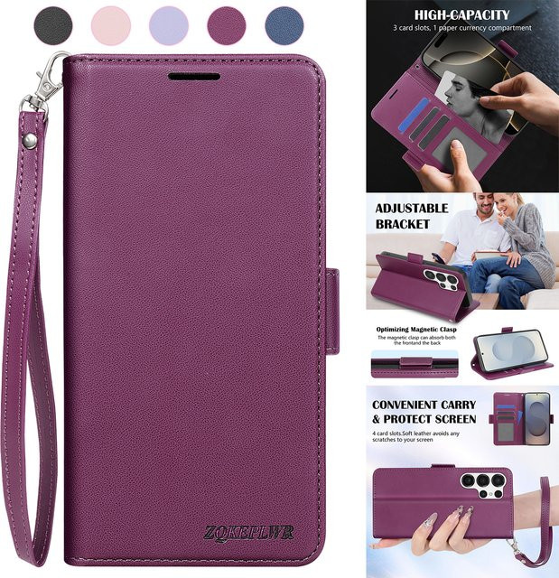 Magnetische Leder-Brieftasche mit Kartensteckplatz für Samsung Galaxy S25 Edge S24 FE S23 Plus S22 Ultra S21 S20 in Purple - Bild 1
