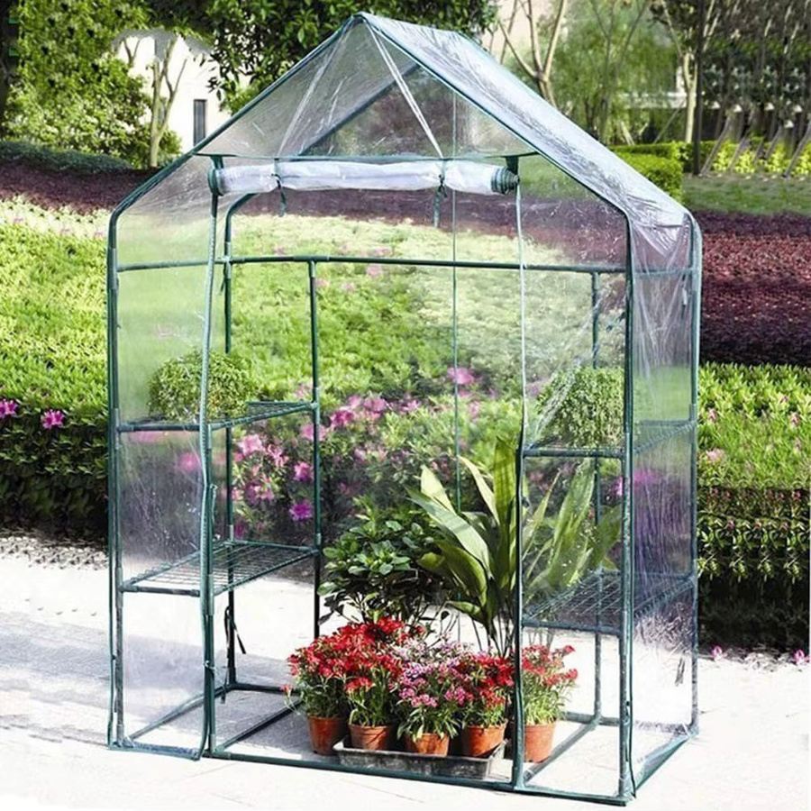 Wasserdichte Gewächshaus-PE-Abdeckung mit Tür in Transparent, Wärmedämmung und Regenschutz, B/T/H: 143 x 143 x 195 cm - Bild 1