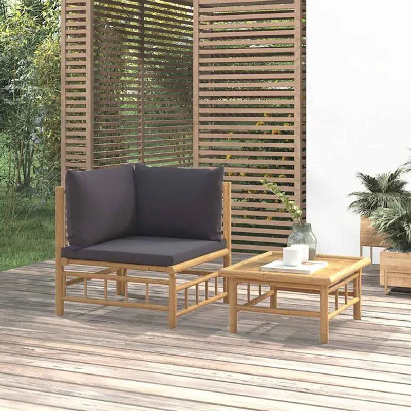 Vidaxl Gartenmöbel-Set aus Bambus mit dunkelgrauen Kissen in modernem Design - Bild 1