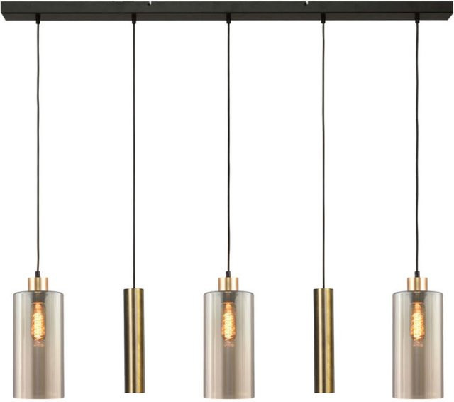 Masterlight Ortona 5-flammige Pendelleuchte in Messing Antik-Gold mit transparenten Glaszylindern - Bild 1