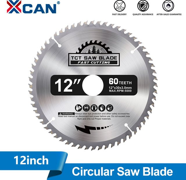XCAN Kreissägeblatt TCT Hartmetall mit 60 Zähnen, Durchmesser: 30,48 cm, Bohrung: 3 cm, Farbe: Silber, ideal für Holz und Kunststoff - Bild 1
