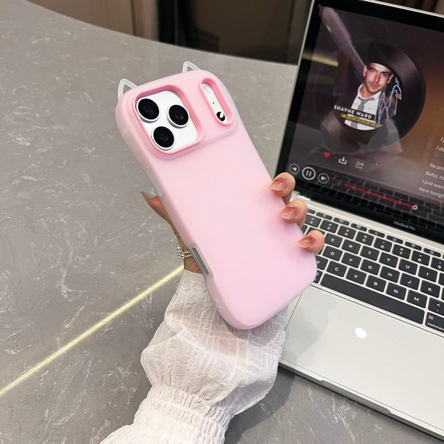 RPKKS 2-in-1 3D Handyhülle mit Katzenohren und großem Fenster für iPhone 17 16 15 14 13 12 Pro Max, Stoßfeste Matte Hülle in Candy-Farben, Multicolor/Gelb - Bild 1