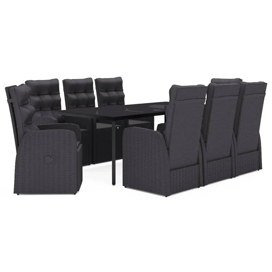 vidaXL 9-teilige Garten-Essgruppe aus PE-Rattan und pulverbeschichtetem Stahl mit Glasplatte und Kissen in Schwarz - Bild 2