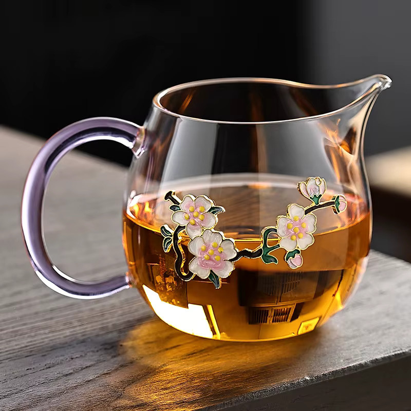 Handgefertigtes Teespender-Set aus Glas mit Sieb in Transparent, hitzebeständig und mit floralem Design - Bild 1