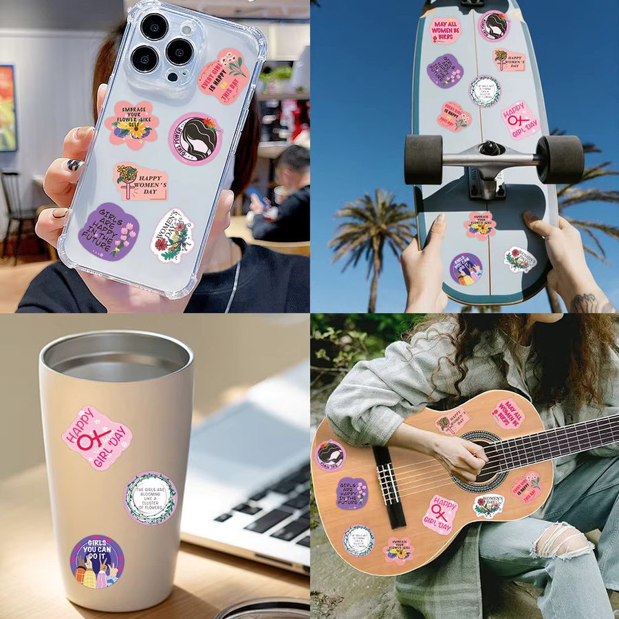 500 Stück Cartoon Frauen Tag Rollen Aufkleber in Multicolour für Telefon, Sammelalbum, Koffer und Skateboard, wasserfeste DIY Ästhetik Aufkleber - Bild 3