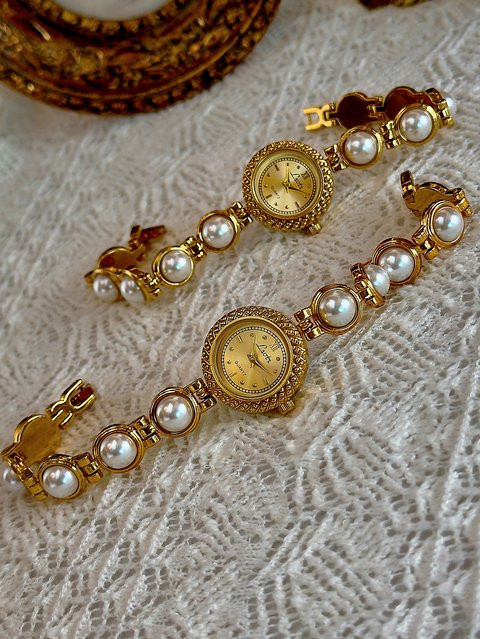 LSVTR Armbanduhr Gold, Perle, Diamantbesetzt, Quarz, Damen - Bild 1
