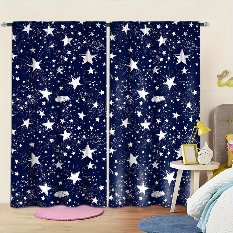 Yiran Furniture Fensterdekoration Set Weltraum Galaxie Sternbild mit Sternen, 2 Stück halbverdunkelnde Vorhänge aus Polyester in Blau, B: 50 cm, H: 130 cm - Bild 1