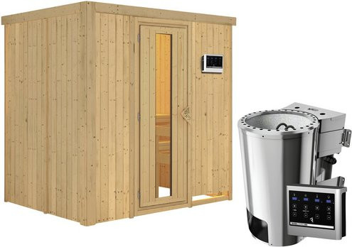 Karibu Sauna Kircholm aus Fichtenholz in Beige für 3 Personen inklusive 3,6 kW Saunaofen mit externer Steuerung, B/T/H: 198,0 x 151,0 x 196,0 cm - Bild 1