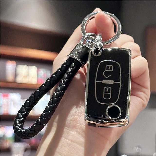 TPU Schlüsselanhängerhülle mit Lanyard für Peugeot und Citroen in Schwarz - Bild 1