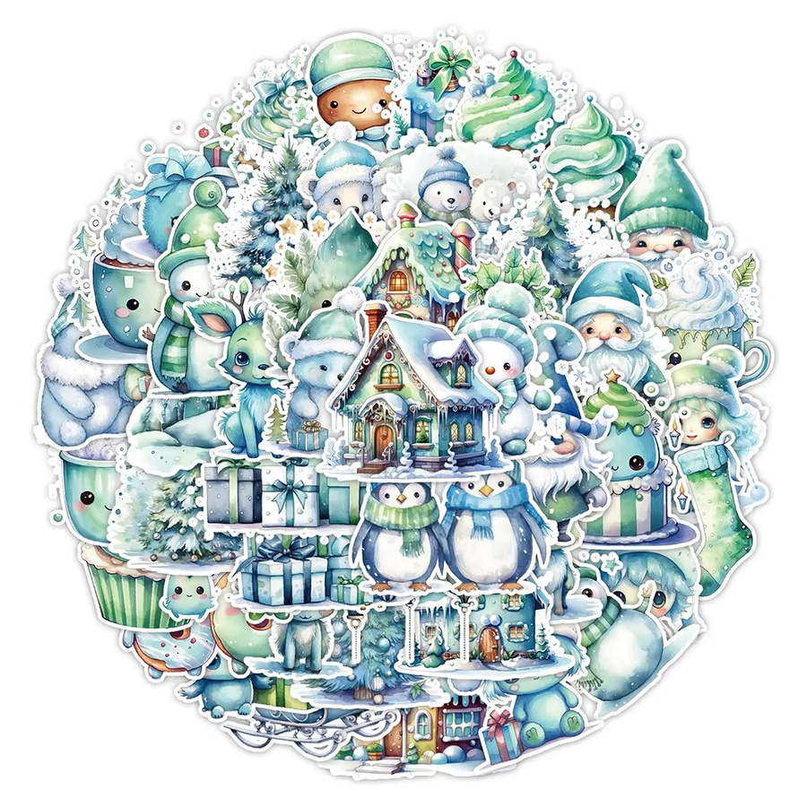 GOGOTU Kawaii Grüne Weihnachten Cartoon Aufkleber, 50-teiliges Set - Bild 1