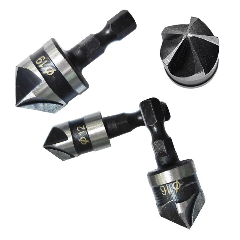 3er Set Senkerbohrer mit Fünfklinge und Sechskantschaft für die Holzbearbeitung, Schwarz, Durchmesser: 12 mm, 16 mm, 19 mm - Bild 2