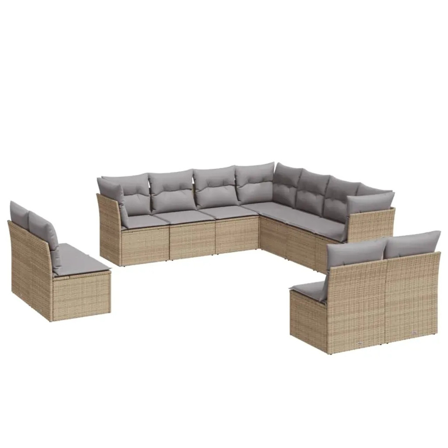vidaXL 11-teilige Garten-Sofagarnitur in U-Form aus Polyrattan mit Kissen in Beige-Grau - Bild 2