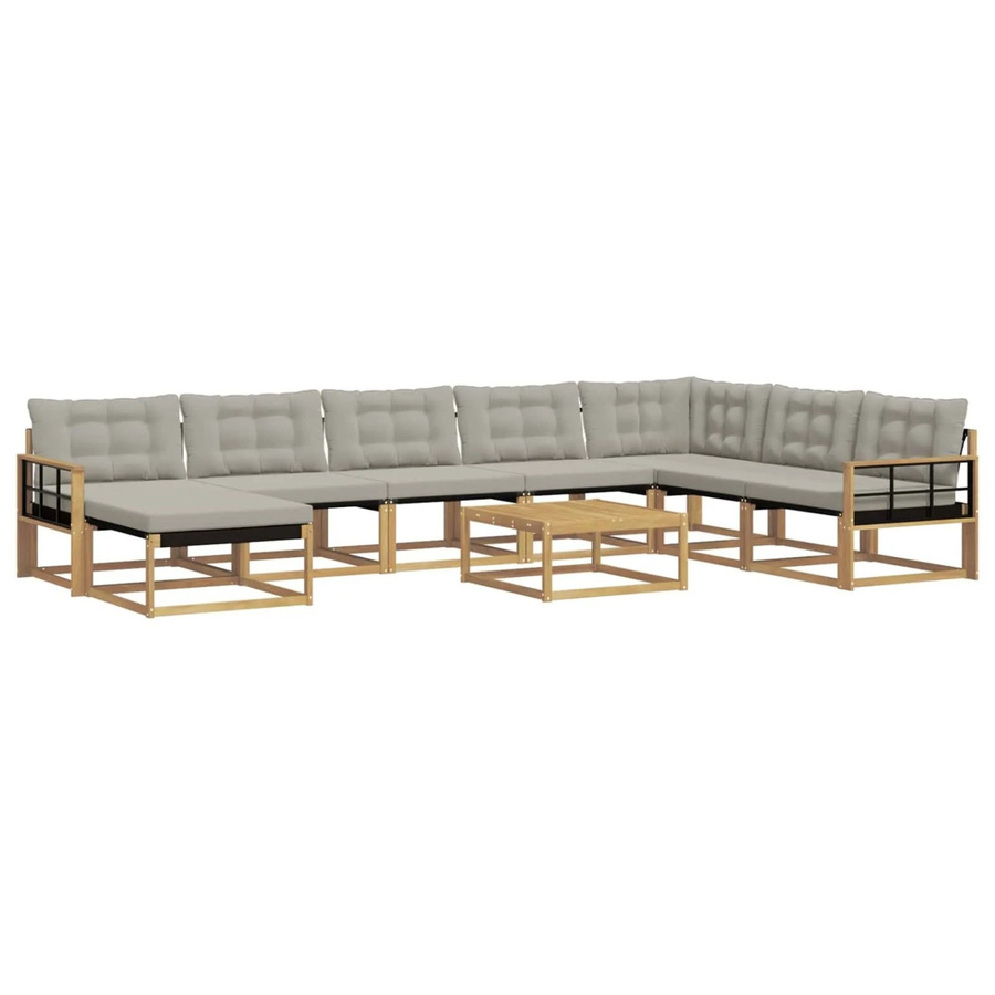 vidaXL Outdoor-Sofagarnitur 9-teilig in L-Form aus Akazie mit Textilene und Polstern, Weiß, Grau und Braun, B/T/H: 79 x 79 x 37 cm - Bild 2