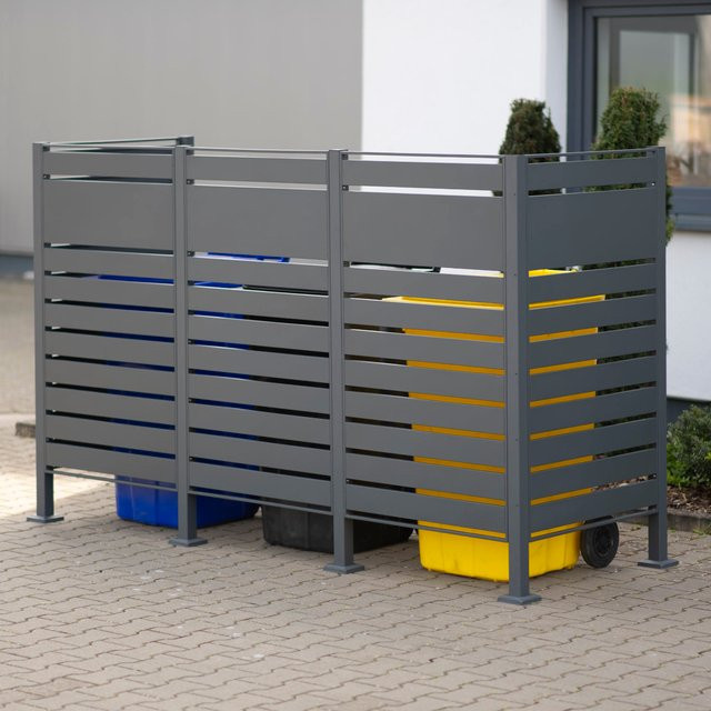 Westmann Mülltonnenverkleidung Planum 3er Box aus pulverbeschichtetem Stahl, Anthrazit, B/T/H: 80 x 240 x 150 cm - Bild 2
