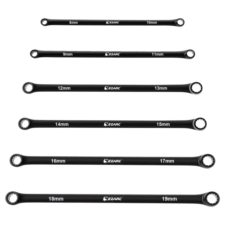 EZARC 6-teiliger Kombinations-Schraubenschlüsselsatz aus Chrome Vanadium in Silber und Schwarz, extra lange Ringmaulschlüssel 8mm-19mm für Fahrrad- und Autowartung - Bild 6