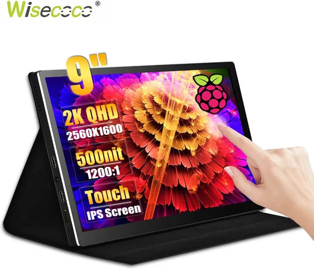 Wisecoco 9 Zoll Tragbarer Monitor mit 2K Auflösung 2560x1600, IPS Touchscreen, 500Cd/m², USB-C und HDMI, Schwarz - Bild 1