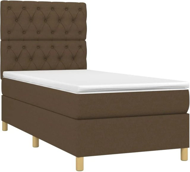 vidaXL Boxspringbett mit Matratze in Dunkelbraun, Hybridbett mit LED-Unterbettbeleuchtung und USB-Ladeanschluss, B/T/H: 80 x 200 cm - Bild 1