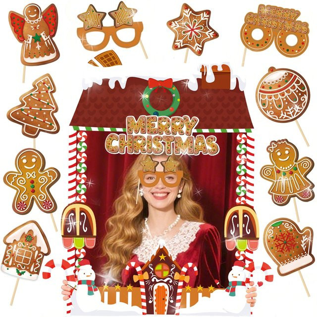 LaVenty 11-teiliges Weihnachtsspielzubehör als bunte Fotokabinen-Requisiten und Selfie-Dekoration aus Papier für alle Geschlechter - Bild 1