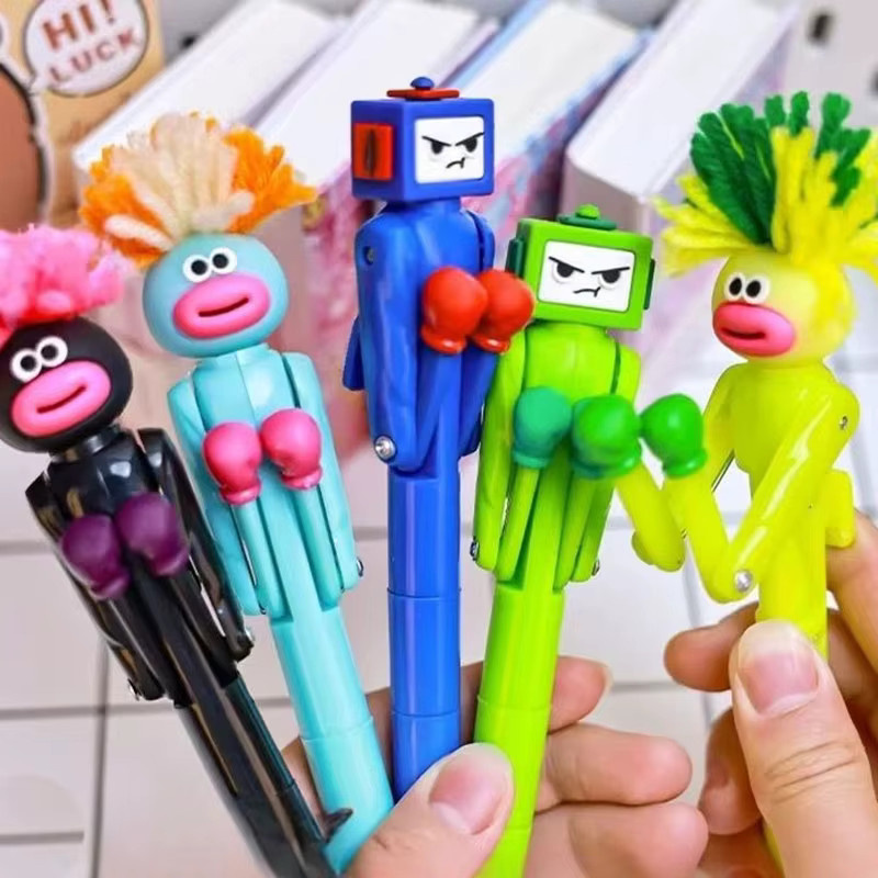 Boxender Stift-Roboter als Plüsch-Haaraccessoire mit Schlagarm, tragbarer Cartoon-Signaturstift in Gelb und Multicolour für Büro und Zuhause - Bild 2