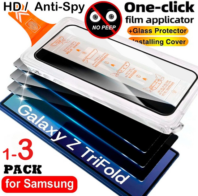 Samsung Galaxy Z Tri Fold 7 6 5 4 3 Schutzfolie aus gehärtetem Glas mit Ein-Klick-Installation, HD, Anti-Spionage und staubfreiem Kit, transparent - Bild 1