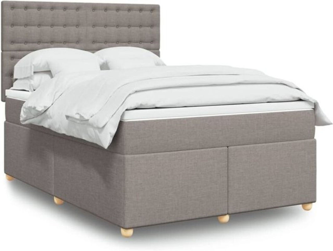 vidaxl Boxspringbett mit Matratze in Taupe meliert und Weiß aus Stoff und Holzwerkstoff, B/T/H: 140 x 190 cm - Bild 1