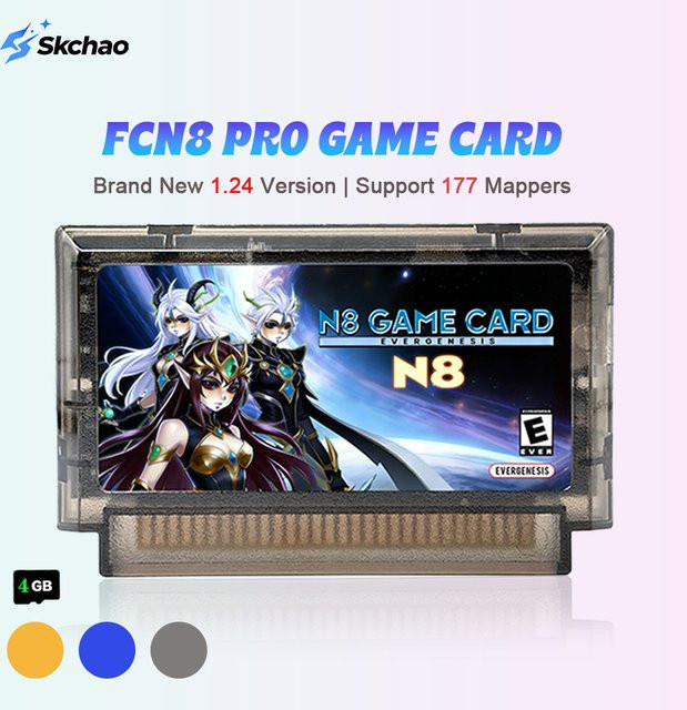 Skchao FC N8 Flash-Kassette für Family Computer 8-Bit Videospielkonsole mit 2000 Spielen, OS V1.24, 4GB Speicherkarte, Gelb - Bild 1