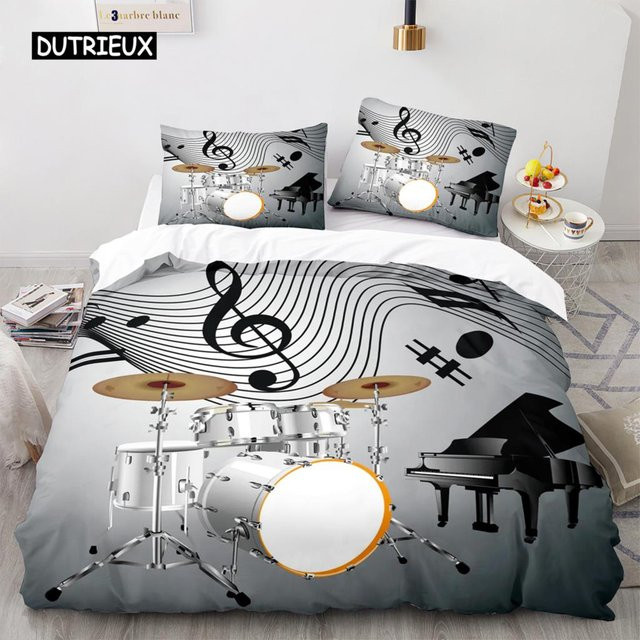 Bettbezug-Set mit Schlagzeug und Blitzmuster von Binchi Outdoor Product in Grau für Kinder und Teenager, B/H: 140 x 210 cm - Bild 1