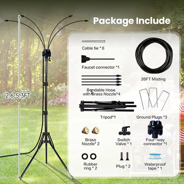 YDM Beauty Life Verstellbares Outdoor-Nebelkühlungssystem als stehender Garten-Sprühzerstäuber in Beige - Bild 1