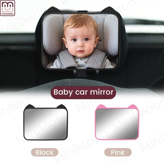 momo&dudu Verstellbarer Weitwinkel-Autositzspiegel zur Kopfstützen-Montage als Sicherheitsmonitor für Kindersitze in Pink oder Black - Bild 1