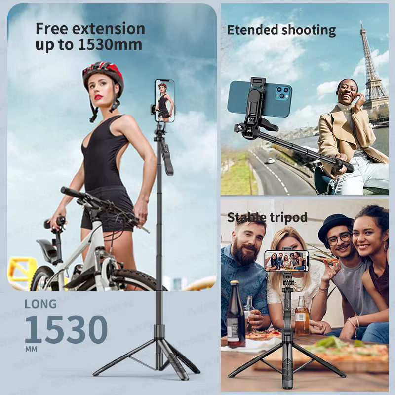 Axnen L16 Kabelloser Selfie-Stick Stativ mit Gimbal in Schwarz, Faltbares Einbeinstativ für Smartphones und GoPro Action-Kameras, Höhe: 153 cm - Bild 3
