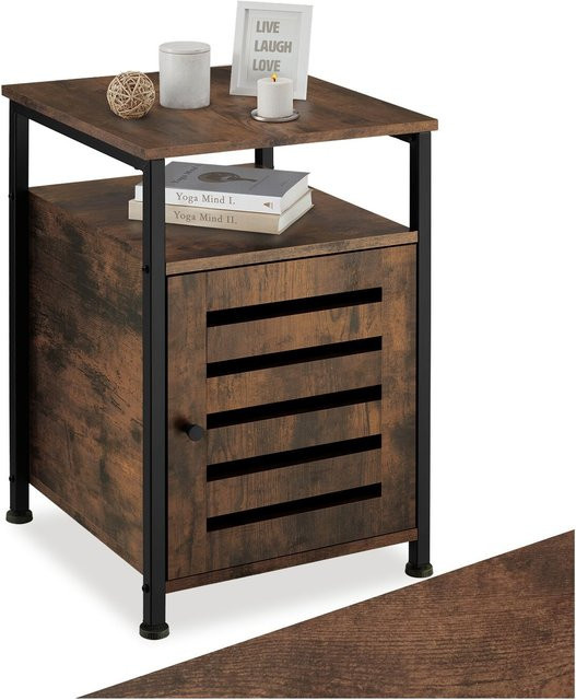 tectake Beistellschrank Industrial Style aus Holz und Stahl in Dunkelbraun, B/T/H: 40,5 x 40,5 x 60,5 cm - Bild 1