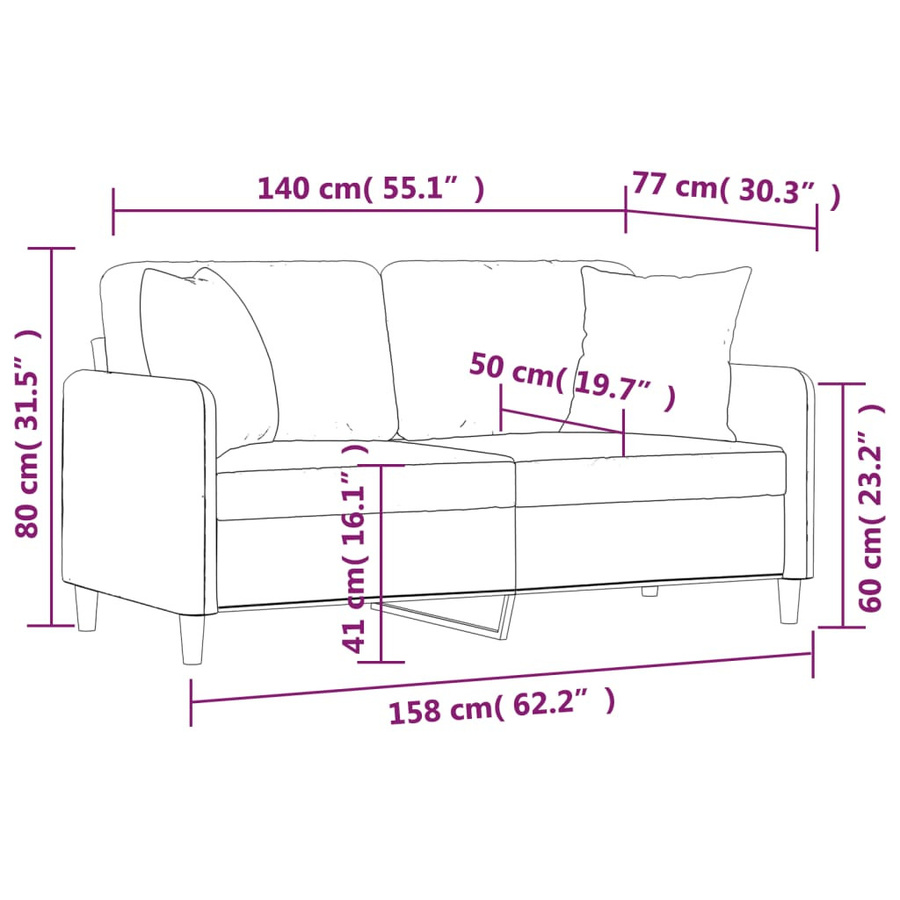 Vidaxl 2-Sitzer Sofa mit Kissen und Armlehnen in Hellgelb aus Stoff mit Metallrahmen - Bild 2